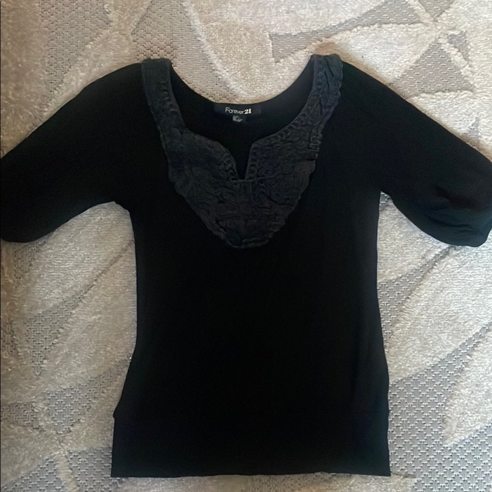 Forever 21 Black Blouse with floral Detail